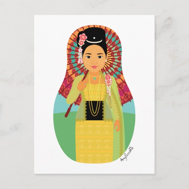 Birma, Myanmar Matryoshka Postcard Postkarte (Vorderseite)