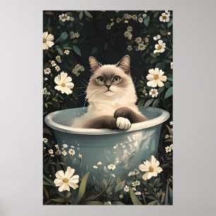 Birma Poster in der Badewanne, Lustiges Katzenpost