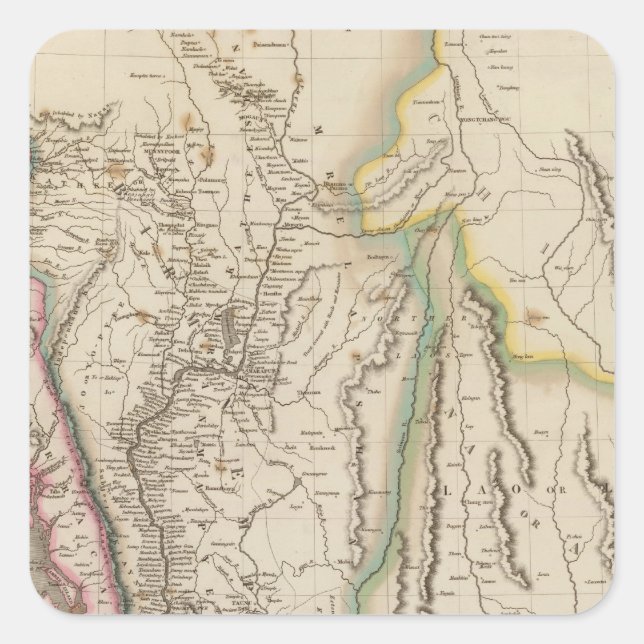 Birmah, Anam, Siam, Thailand Quadratischer Aufkleber (Vorderseite)