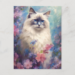 Birman Cat Aquarell-Blume Postkarte