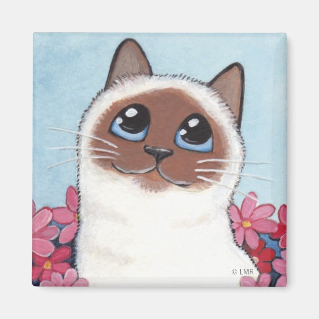 Birman Cat & Blume - Cat Art Magnet (Vorne)