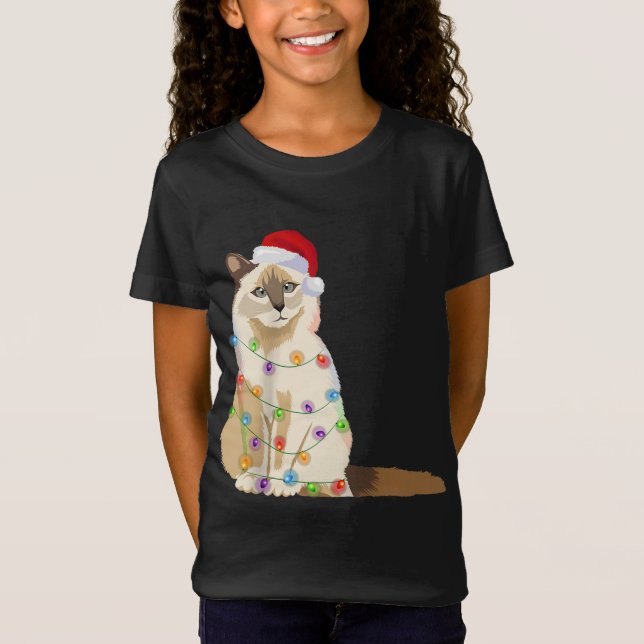 Birman Cat Christmas Lights Xmas Cat Lover Santa H T-Shirt (Vorderseite)