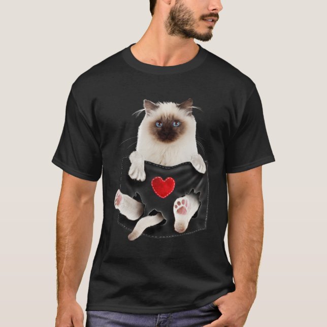 Birman Cat in Pocket T-Shirt (Vorderseite)