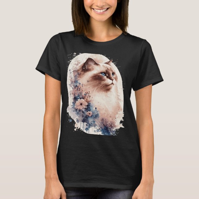 Birman Cat Japanese Cherry Blossom Floral Cat Bree T-Shirt (Vorderseite)