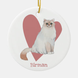 Birman Cat Watercolor Kitty Pink Herz Keramik Ornament