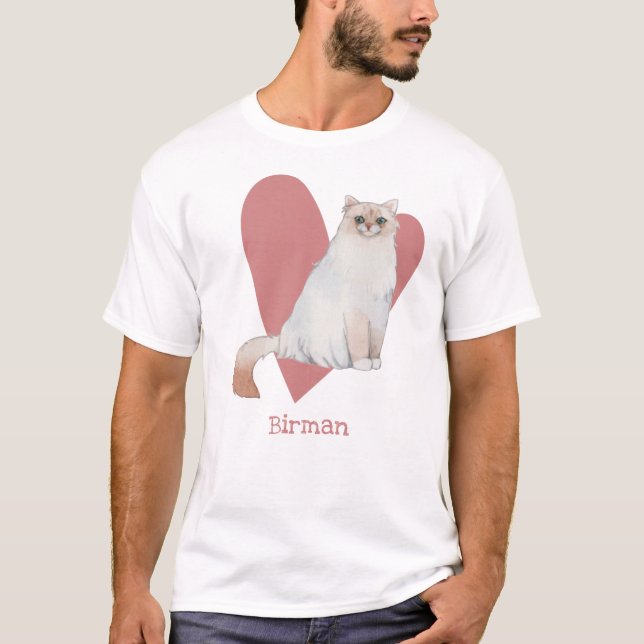 Birman Cat Watercolor Kitty Pink Herz T-Shirt (Vorderseite)