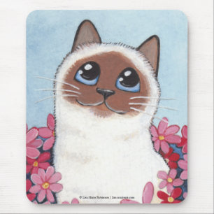 Birman Katze und rosa Blumen-Katzen-Kunst Mousepad