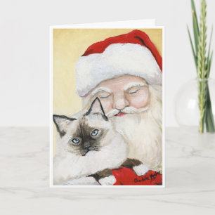 "Birman Katzen-u. Sankt" Kunst-Weihnachtskarte Feiertagskarte