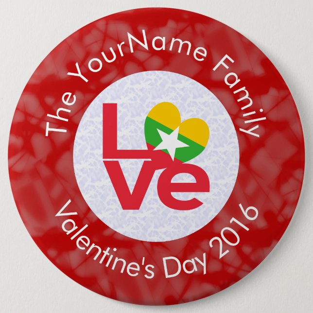 Birmanische Flagge Herzerrote LIEBE Button (Vorderseite)