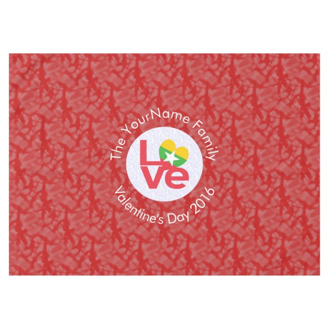 Birmanische Flagge Herzerrote LIEBE Tischdecke (Vorderseite (Horizontal))