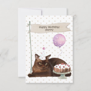 Birmese Cat Birthday Celebration Party Hat cake Karte