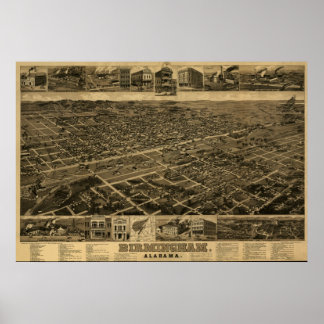 Birmingham, AL Panoramic Map Birds Eye View Poster