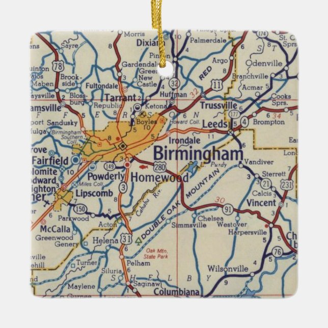 Birmingham AL Vintag Map Keramikornament (Vorderseite)