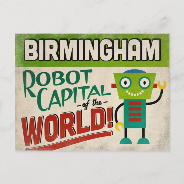Birmingham Alabama Robot - Funny Vintag Postkarte (Vorderseite)
