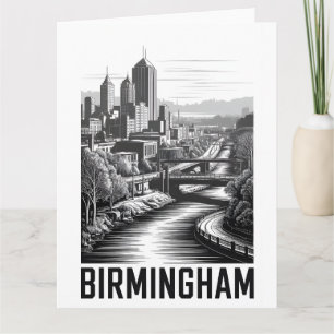 Birmingham Alabama Skyline Schwarz Weiß Holzschnit Karte