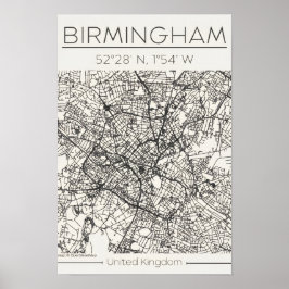Birmingham City Map Poster – Modern Minimal Urban 