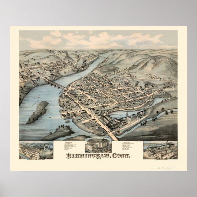 Birmingham, CT Panoramic Map - 1876 Poster (Vorne)