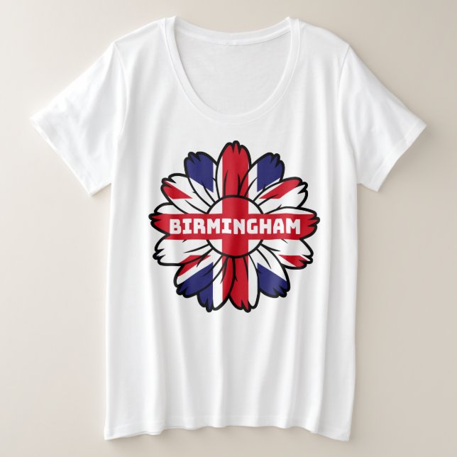 Birmingham Union Jack Sunflower British Pride Große Größe T-Shirt (Design vorne)
