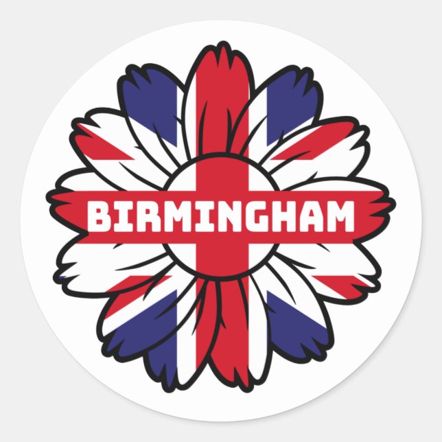Birmingham Union Jack Sunflower British Pride Runder Aufkleber (Vorderseite)