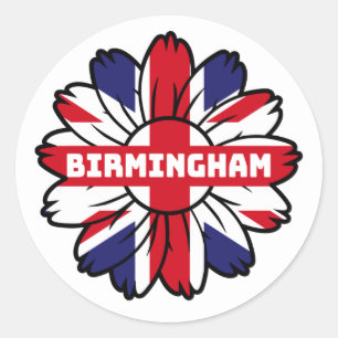 Birmingham Union Jack Sunflower British Pride Runder Aufkleber