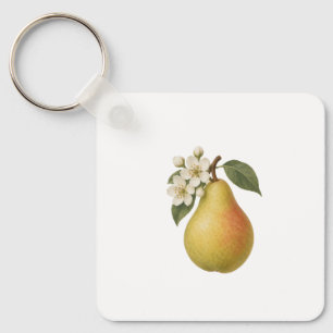 Birne und weiße Blüten Schlüsselanhänger