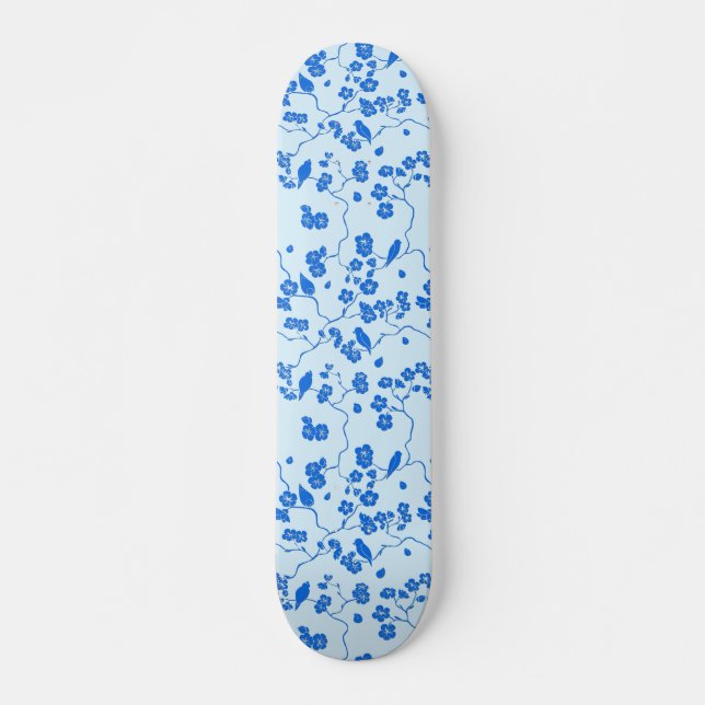 Birnen auf Kirschblüten Blau auf blau Skateboard (Vorne)
