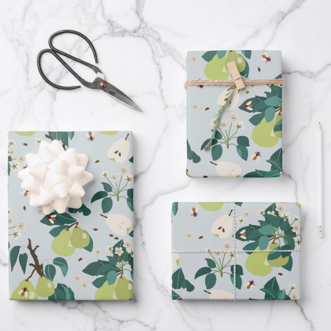 Birnen & Bienen im botanischen Garten Geschenkpapier Set (Vorderseite)