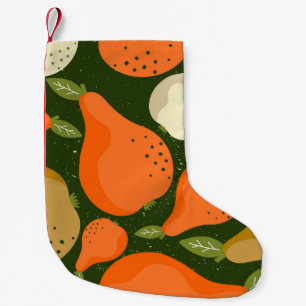 Birnen, Blätter: bunte Vintage Tapete. Kleiner Weihnachtsstrumpf