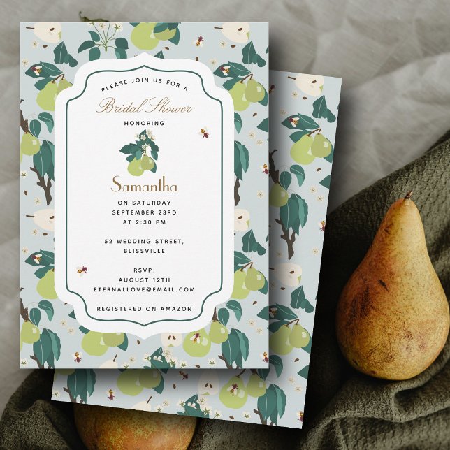 Birnen Botanischer Blumengarten Brautparty Einladung (Pears Bees Botanical Floral Garden Bridal Shower Invitation)