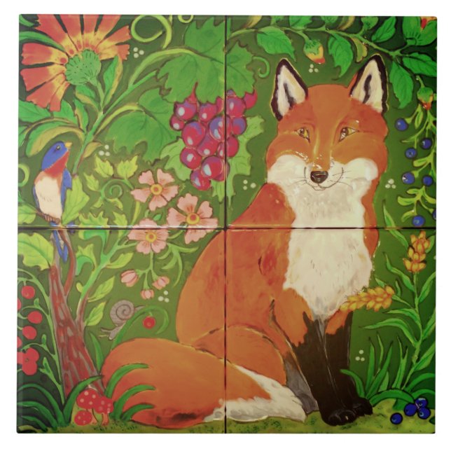 Birnen / Fox Bird / Blumen Trauben Fliese (Vorderseite)