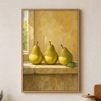 Birnen-Trio auf einer Fensterbank Aquarell Cottage Poster