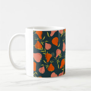 Birnen und Blätter Hintergrund. Handgezogene Übe Kaffeetasse