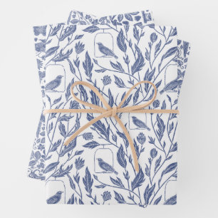 Birnen und blaue Packpapierblätter Geschenkpapier Set