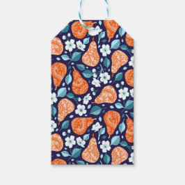 Birnen und Blüten in Orange und Blau Geschenkanhänger