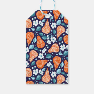 Birnen und Blüten in Orange und Blau Geschenkanhänger