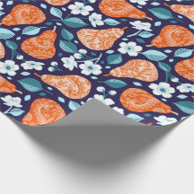 Birnen und Blüten in Orange und Blau