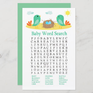Birnen und Nest Baby Shower Word Search Game
