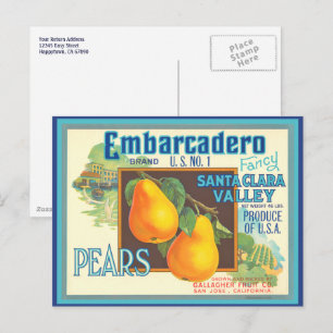 Birnen Vintage-Szenen-Etiketten-Kunst-Postkarte Postkarte