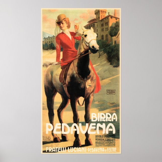 BIRRA PEDAVENA Vintage italienische Bierwerbung Poster (Vorne)