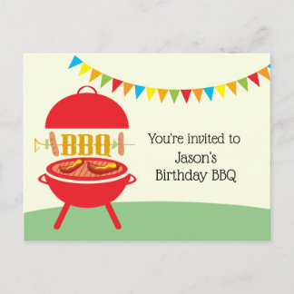 birt BBQ, barbecue, bbq grill, Invitation Postcard Einladungspostkarte