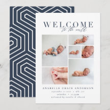 Birth Ankündigung mehrere Foto Marine geometrisch