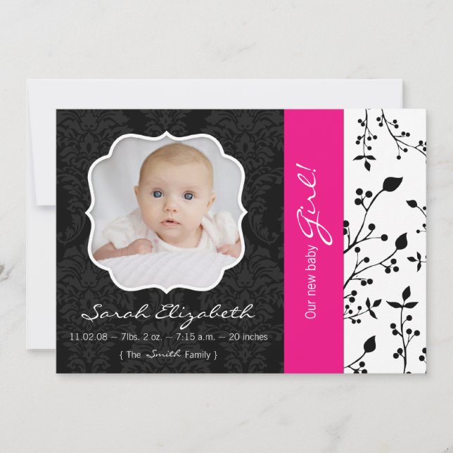 Birth Ankündigung von Black & Hot Pink (Vorderseite)