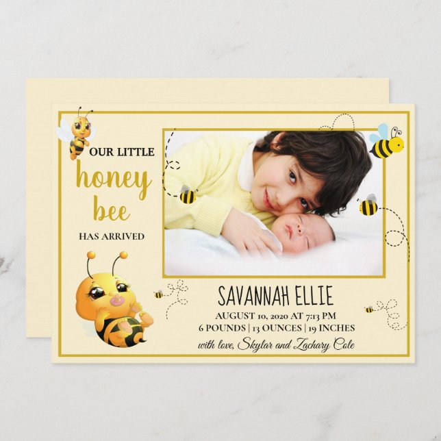 Birth-Ankündigung von Humble Einladung (Vorne/Hinten)