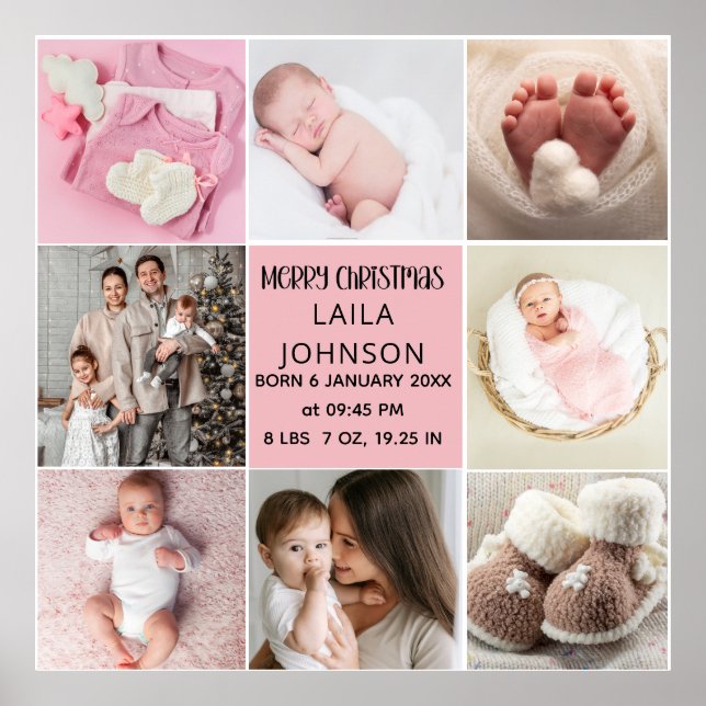  Birth Announcment Personalize 8 Photo christmas Poster (Vorne)