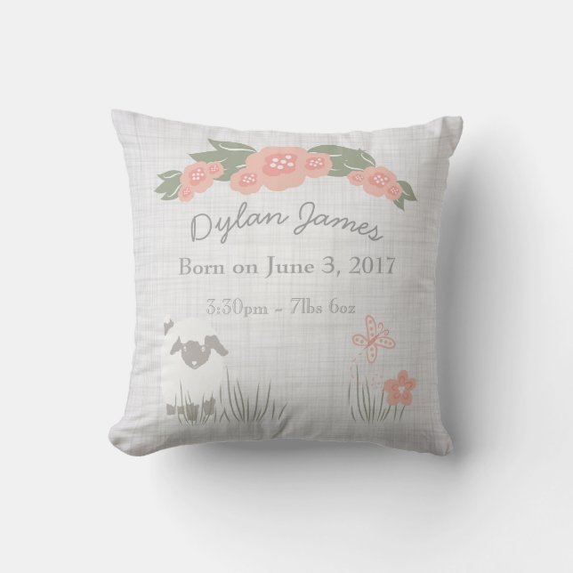 Birth Baby Pillow Lamb Boy Girl Nursery Kissen (Vorderseite)