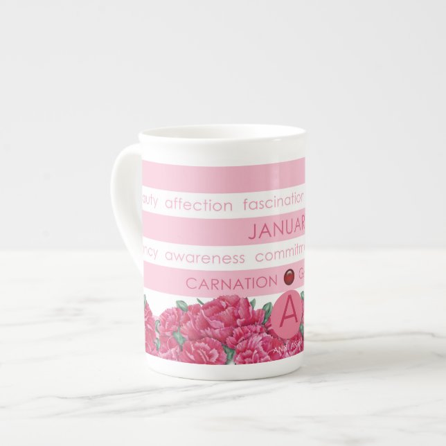 Birth Blume and Gem Stripe Tasse Januar Knochen Ch (Vorderseite Links)