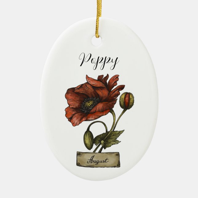 Birth Blume AUGUST Birthday Poppy Keramik Ornament (Vorne)