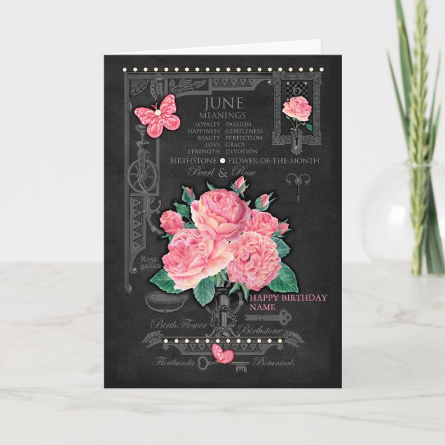 Birth Blume June Chalk Personalisiert Card Karte (Vorderseite)