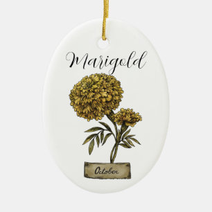 Birth Blume OCTOBER Geburtstag Marigold Keramik Ornament