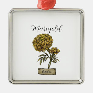 Birth Blume OCTOBER Geburtstag Marigold Ornament Aus Metall